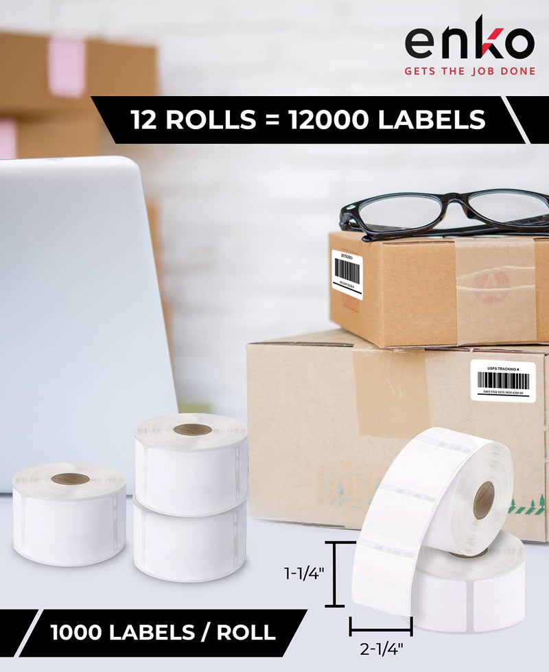 enKo Products enKo (12 Rolls / 12000 Labels) 30334 Dymo Compatible Multipurpose Barcode (1-1/4" x 2-1/4") - Image 2
